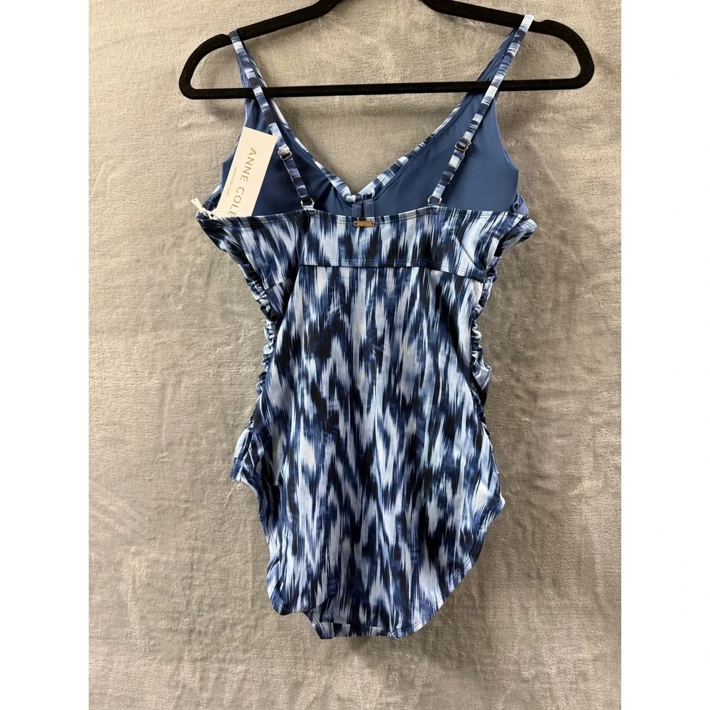 Anne Cole Women Blue White Abstract Twist Front One Piece Swimsuit NWT Sz 6 $108